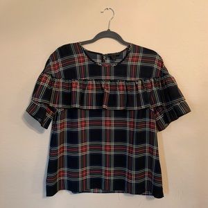 J Crew: Plaid and Ruffle Blouse, Size 12